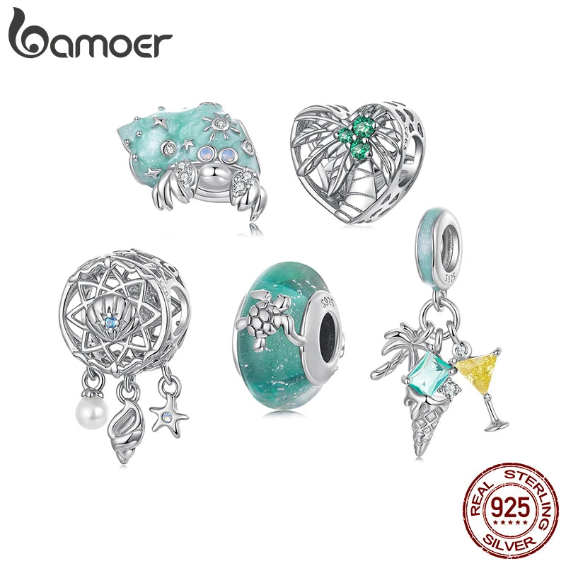 BAMOER 2025 Ocean Series Solid 925 Sterling Silver Hermit Crab Turtle Dreamcatcher Charm fit Original Bracelet DIY Accessories