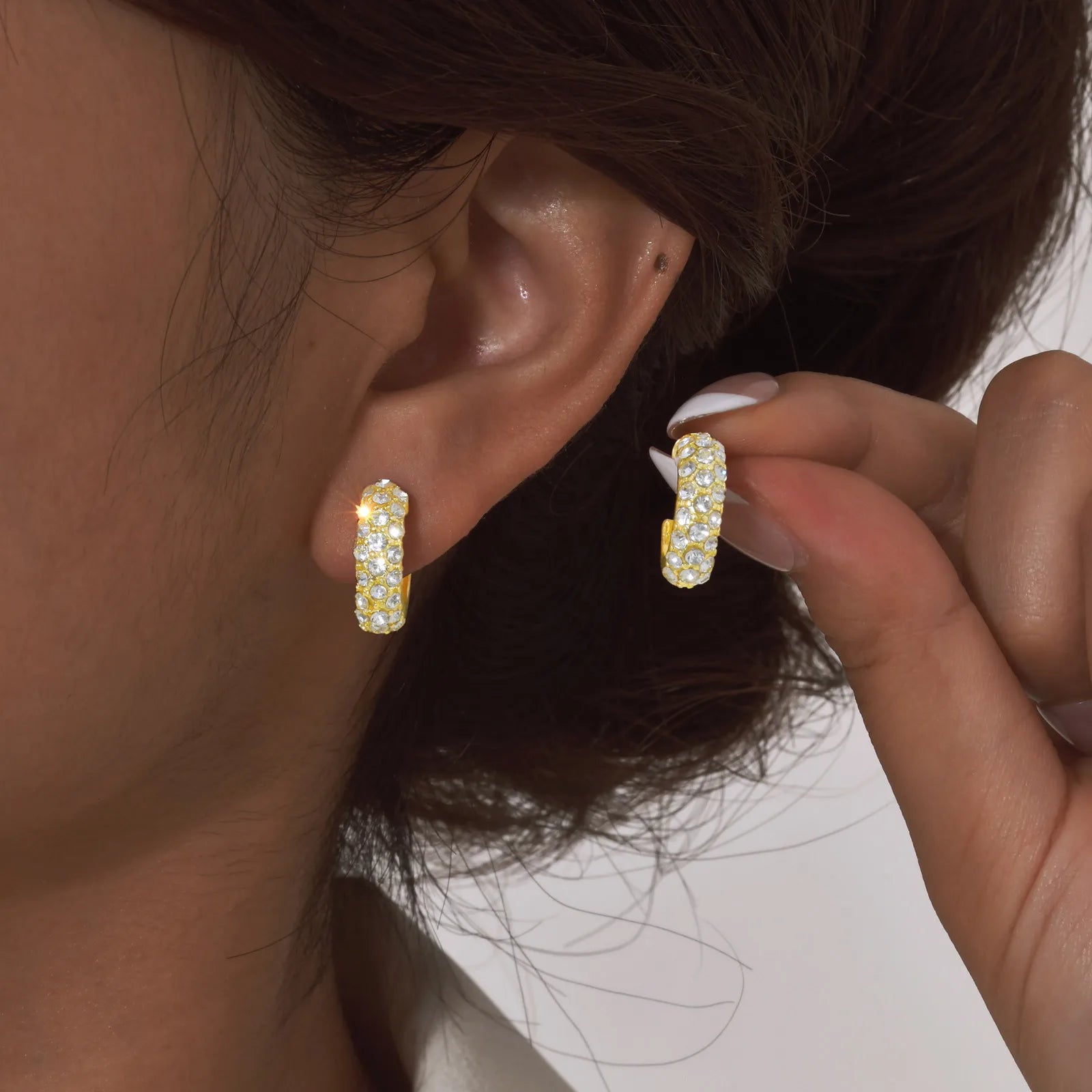 Vnox Classic Gold Plated 10/6-piece Set Women Earrings Cubic Zirconia Smooth C-shaped Hoop Earrings Fashion Female Jewelry Set