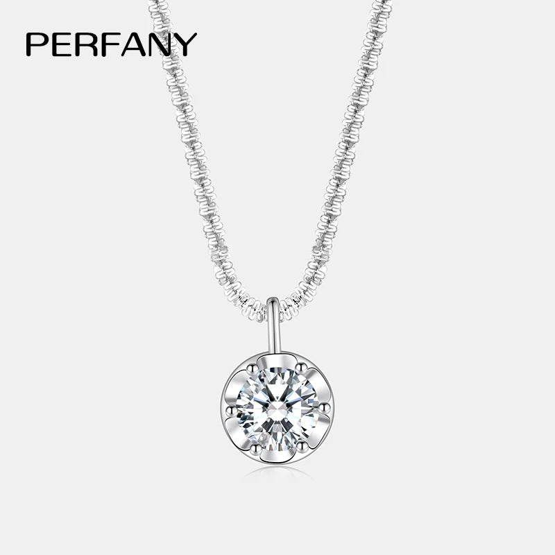 PERFANY 1/2CT Moissanite Necklace for Women S925 Pure Silver Sparkling Crown Diamond Pendant Luxurious Wedding Jewelry - Madeinsea©