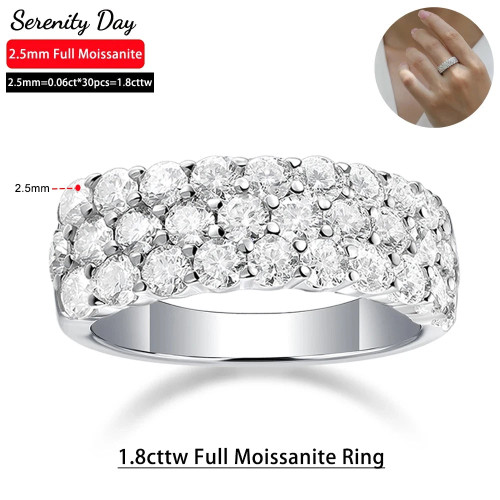 Serenity 1.8ct D Color 3 Row Moissanite Rings For Women Anniversary Gift S925 Silver Sparkling Couples Rings Plated Fine Jewelry