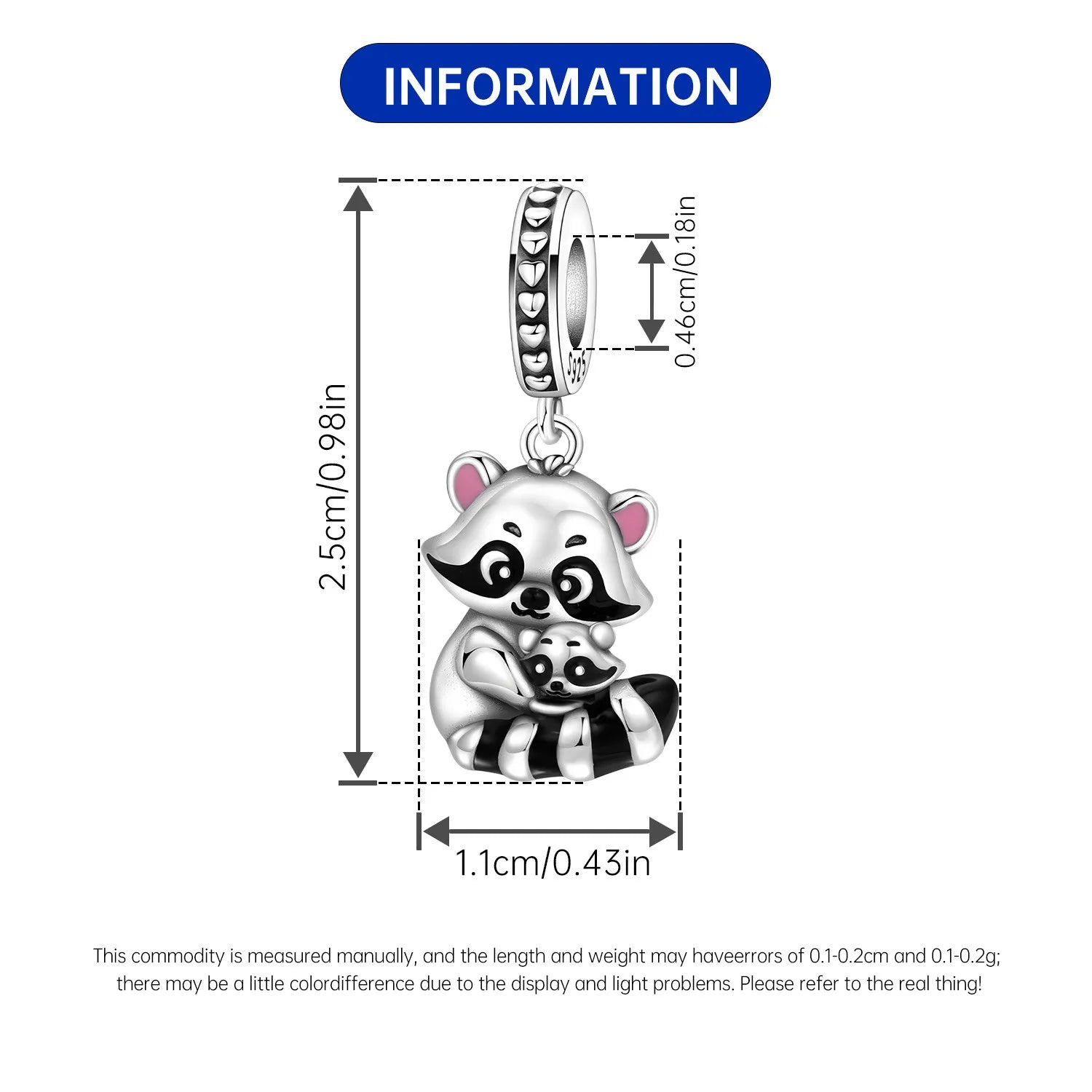 PANPOKI 925 Sterling Silver Cute Raccoon Mother Child Animal Beads Original Pendants Bracelet Charm Jewelry Party DIY Gifts