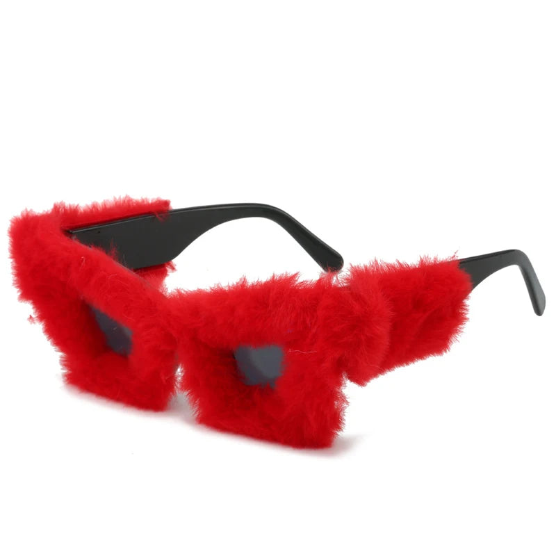 Lunettes de soleil tendance surdimensionnées en peluche pour femme, verres solaires d'hiver doux et moelleux, œil de chat, personnalité, fête, festival