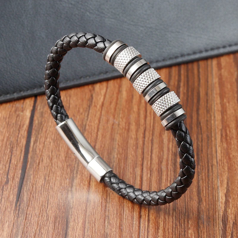 Simple Fashion Jewelry Waterproof Gold Plating Stainlees Steel Genuine Leather Bracelet Wholesale