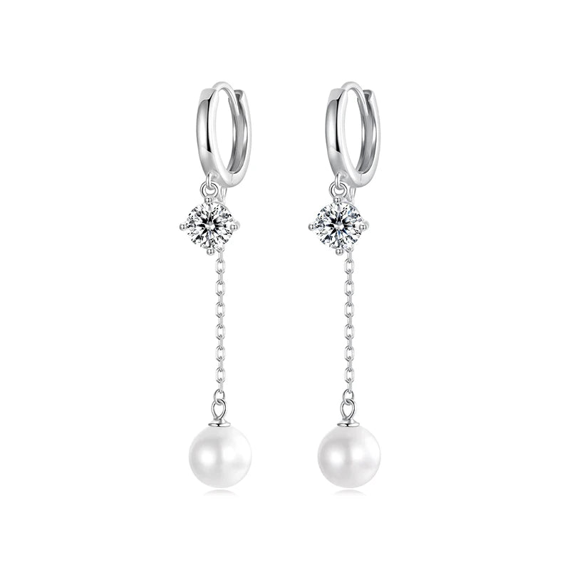 BAMOER 925 Sterling Silber Ohrringe mit gestaffelten Zirkonia-Quasten und runden Perlenohrringen für Damen – Elegantes Weihnachtsgeschenk