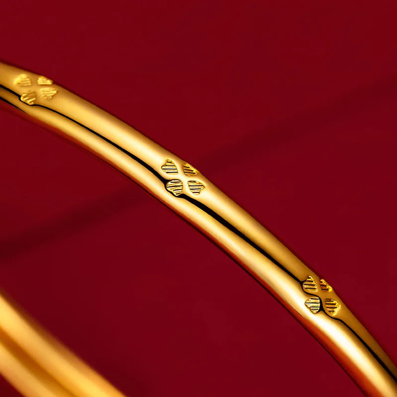 Pure 18k Yellow Gold Lucky Bracelet for Women Trend Gold Grass Smooth Push and Pull Handle for Women Jewelry - Madeinsea©