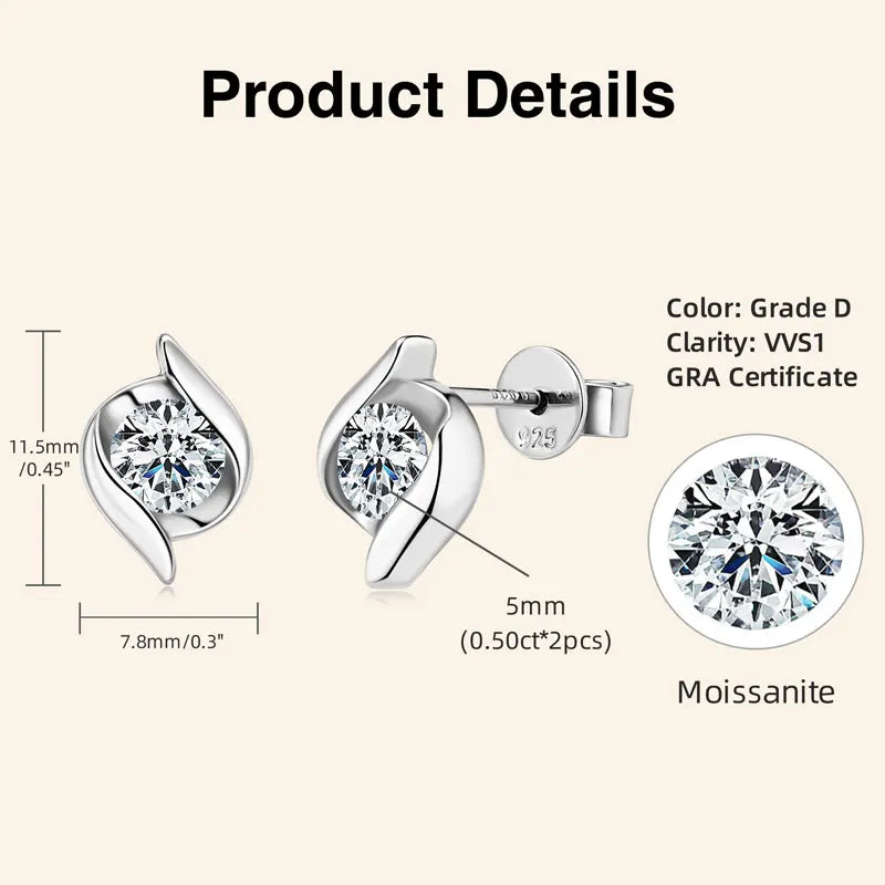 OXTAO GRA Certified 5mm Moissanite Twist Stud Earrings or Women  925 Sterling Silver D Color Glittering Diamond Jewelry Gift