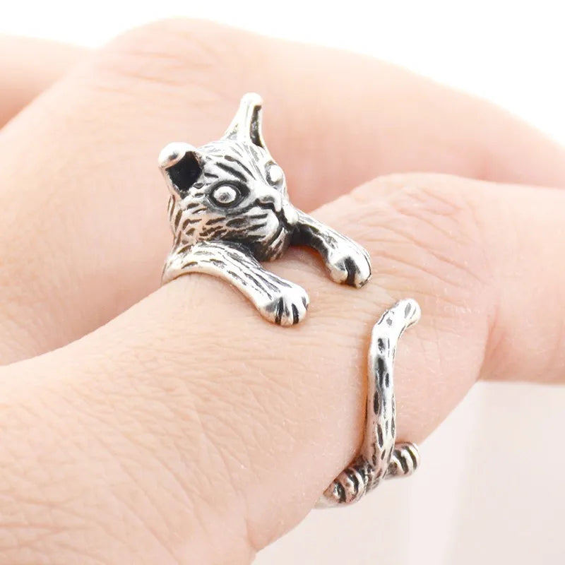 Vintage Brass Knuckle Pet Cat Ring Punk Cute Animal Anillos Couple Rings For Women Jewelry Bague Femme Men Anel Best Party Gift