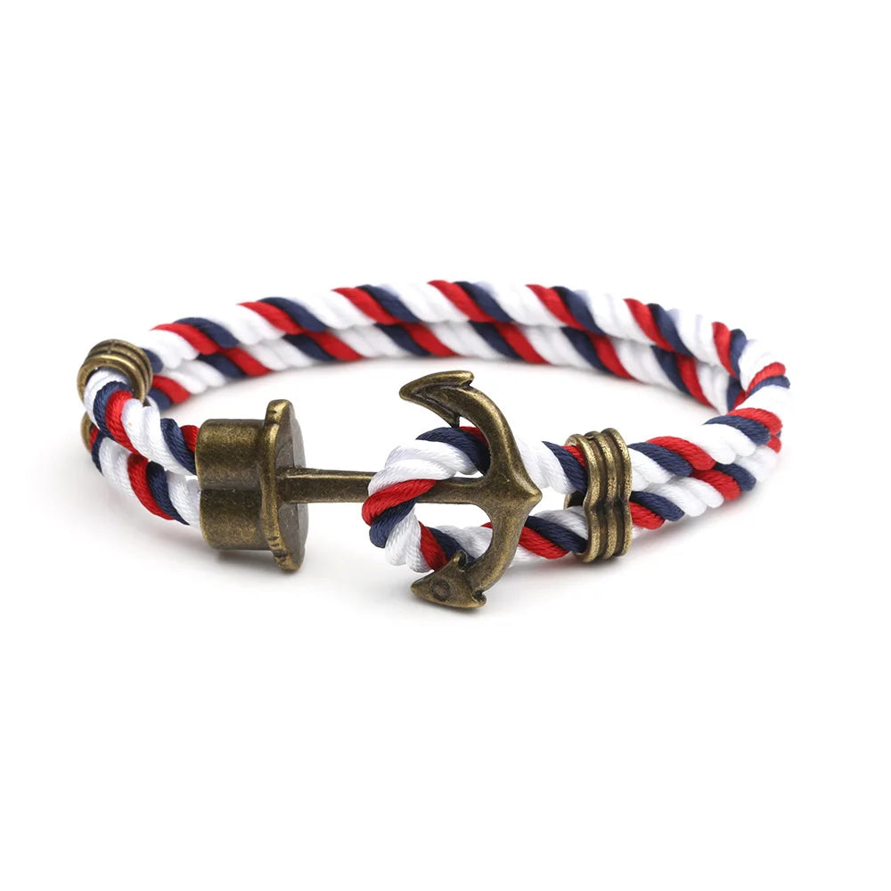 Retro Metal Anchor Bracelet Handmade Woven Double Strand Nautical Surfer Waterproof Rope Couple Jewelry Navy Style - Madeinsea©