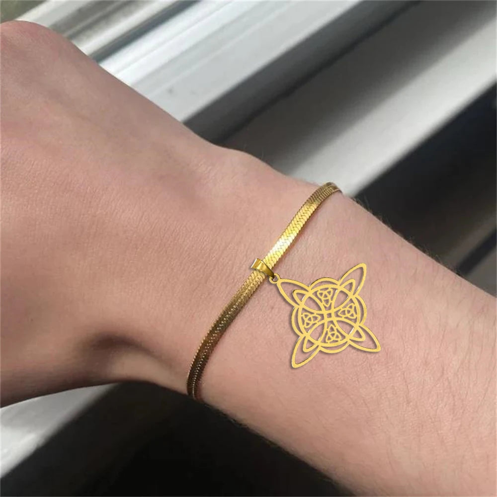 Fashion Witch Knot Pendant Bracelet for Women Classic Snake Chain Stainless Steel Gold Color Bracelet Jewelry Gift Wholesale