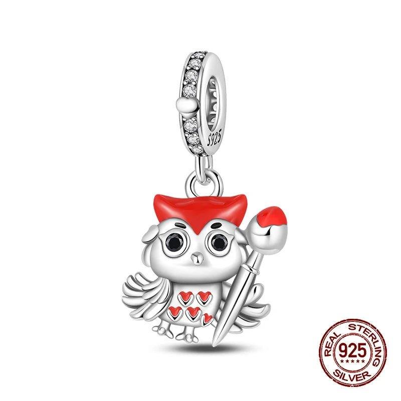Original 925 Sterling Silver Charms Beads Graduation Season College Entrance Bachelor's Cap Pendant for Bracelet Charm Jewelry