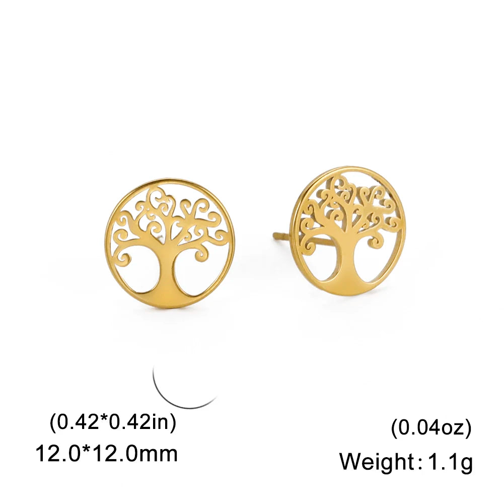 Hollow Out Life Tree Earrings for Women Fashion Stainless Steel Gold Silver Color Stud Earring Jewelry Birthday Gift