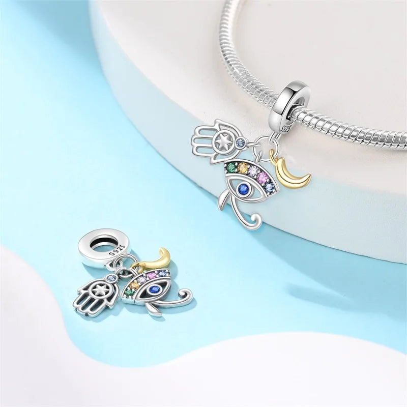 Classic 100% 925 Sterling Silver Daemon Angel Cross Evil Eye Charms Beads Fit 3mm 925 Original Bracelets DIY Party Jewelry