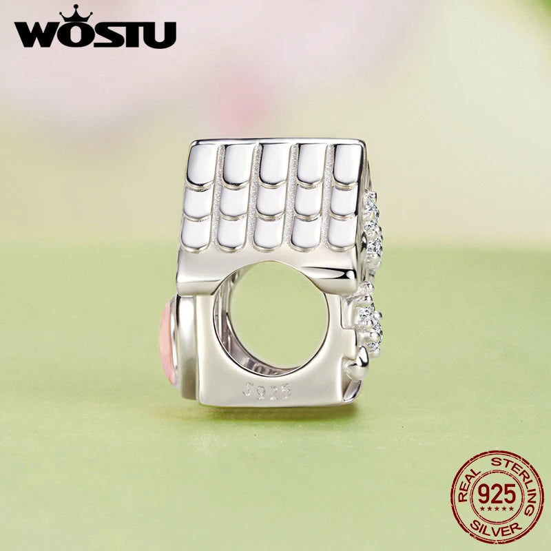 WOSTU 925 Sterling Silver Warm House Charm Baby Family Bear Pendant Love Cute Fit Original Bracelet&Necklace Fine Jewelry Gift