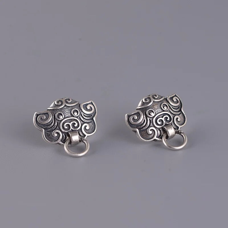 MKENDN 925 Sterling Silber Kreative Retro Ohrstecker mit Motiven antiker chinesischer Glückstiere – Trendiger Stil für Damen und Herren – Feiner Schmuck