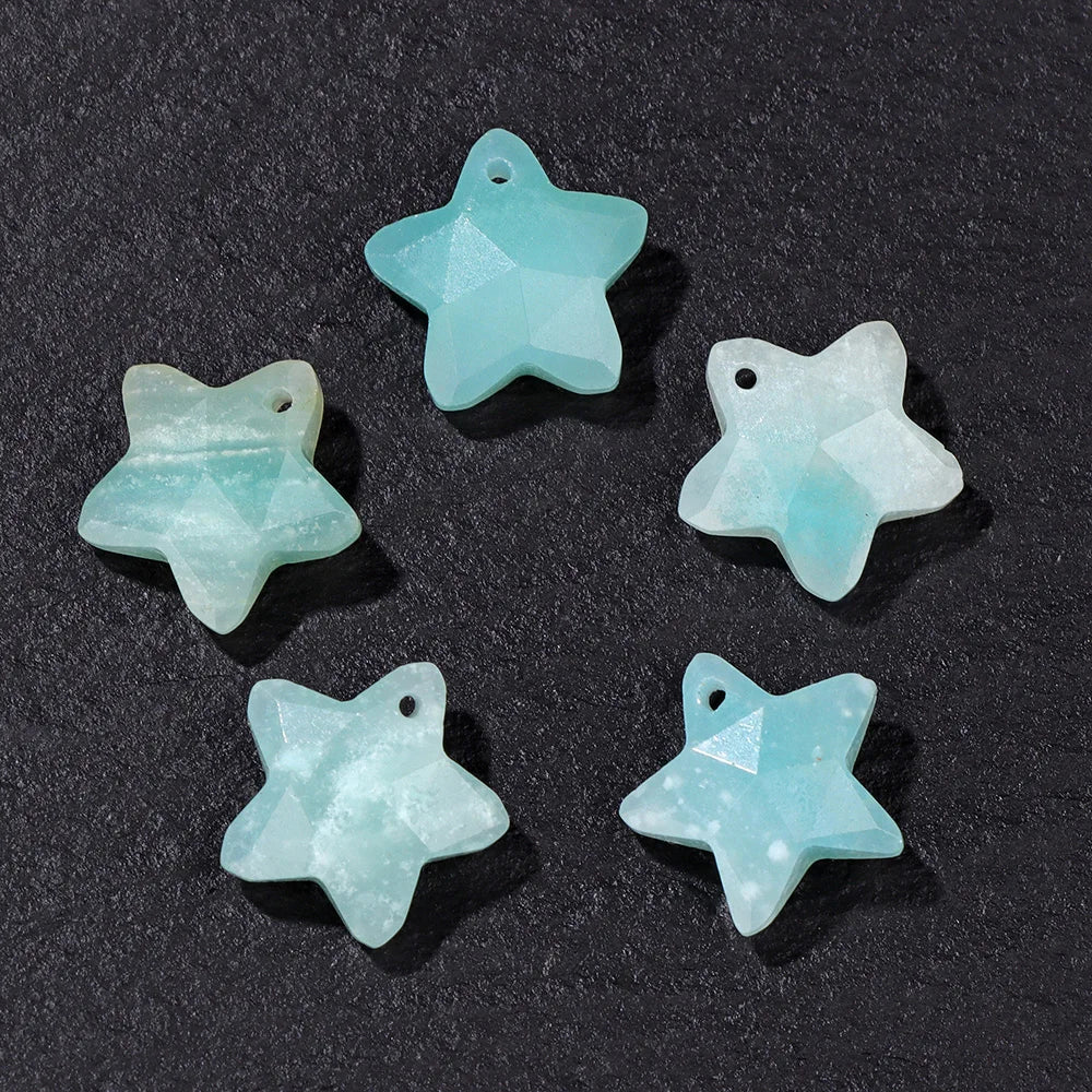 14MM Natural Faceted Stone Pendant Five Star Shape Amethysts Amazonite Quartz Charm Bead For Earrings Bracelets Necklace DIY