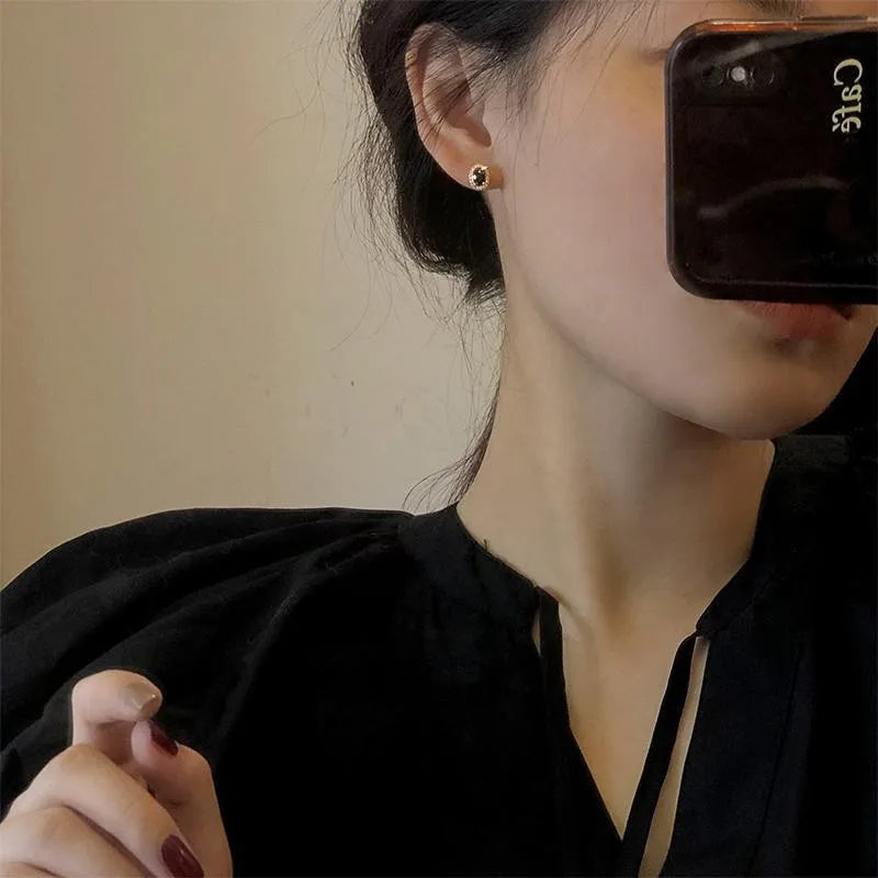 Ohrringe aus 925er Sterlingsilber mit Zirkonia-Inlay und schwarzem Achat für Damen, hochwertiges, exquisites Schmuckzubehör