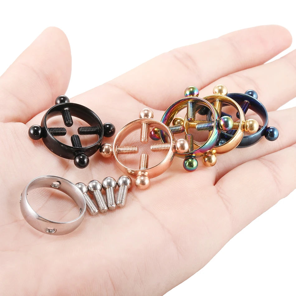 1Pair Steel Screw Nipple Clamps Sexy Women Clip Nipple Rings Faux Nipple Piercing Jewelry Non Piercing Nipple Shiled Rings 14G