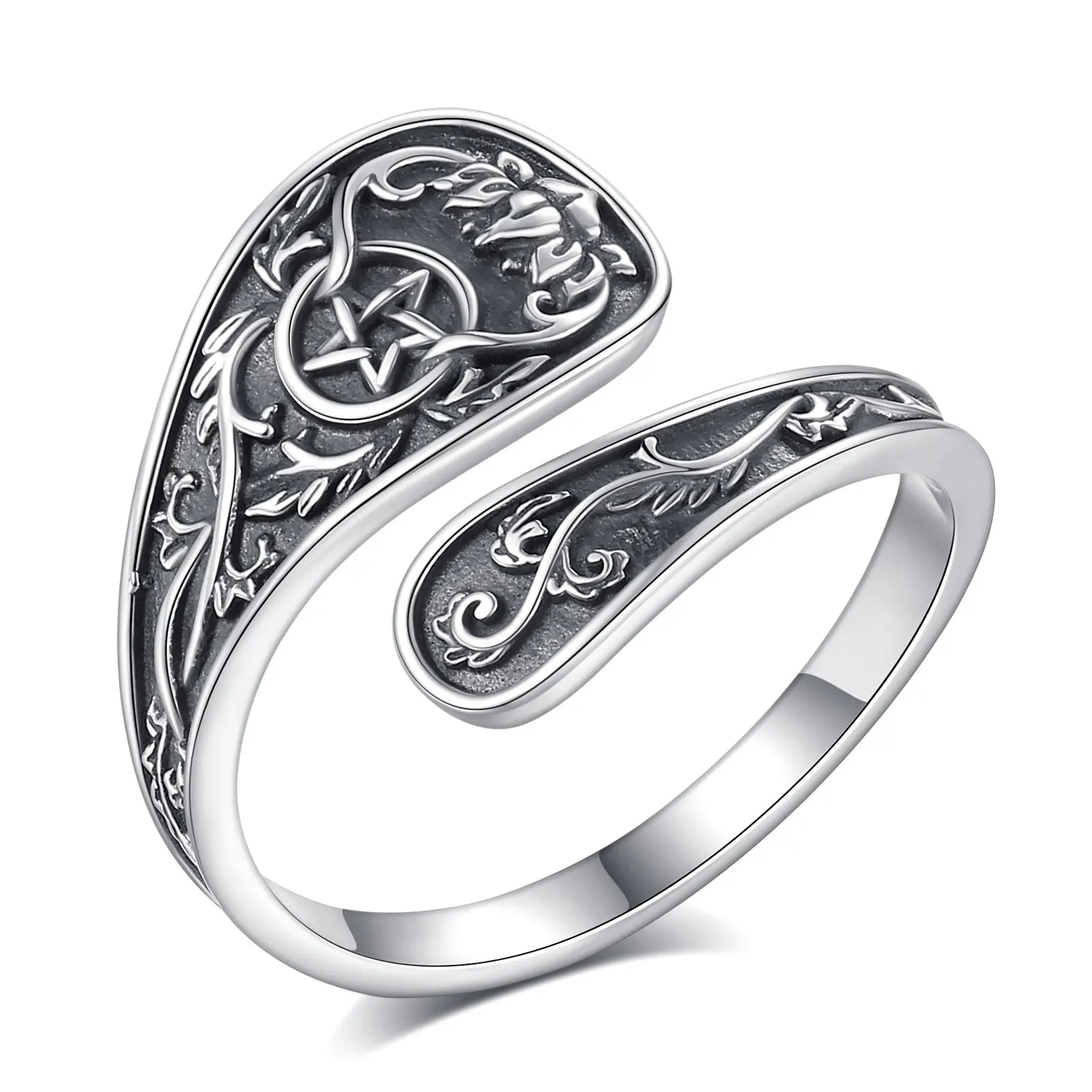 Eudora 925 Sterling Silver Tree of Life Adjustable Ring Vintage Celtic Knot Amulet Spoon Ring Fine Jewelry Gift for Men Women