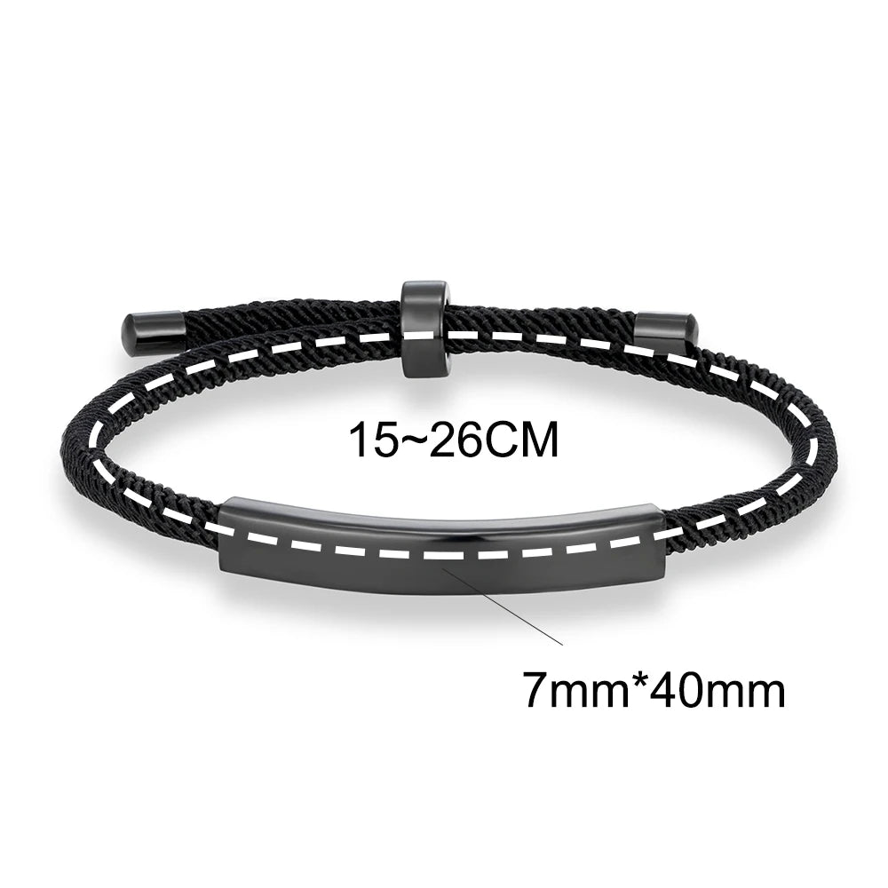 MKENDN Punk Custom Name Engrave Logo Id Bracelets Trendy Stainless Steal Rope Thread Bracelet Men Women Friendship Jewelry Gifts - Madeinsea©