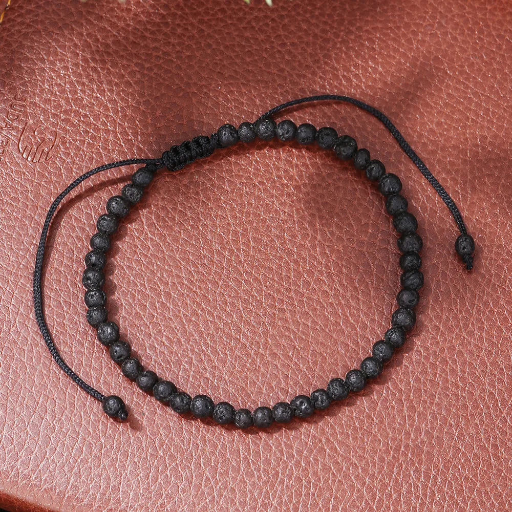Noter New Braided Adjustable String Bracelet Unisex 4mm/6mm Obsidian Lava Tiger Eyes Stone Healing Braclet Cycling Accessories