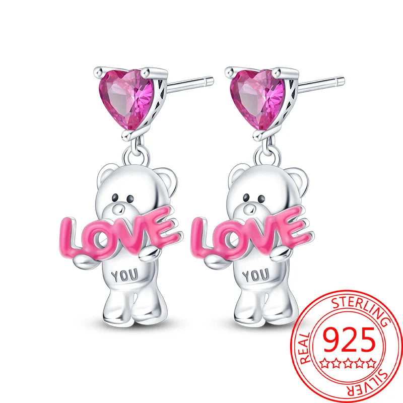 Pink Series 925 Sterling Silver Romantic Flower Butterfly Unicorn Tulip Geometry Earrings Boutique Fine Jewelry Gifts for Women