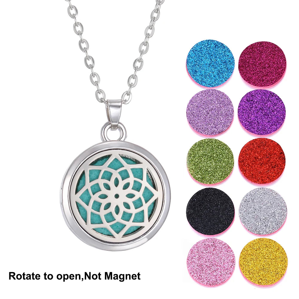 2023 New Aromatherapy Necklace Diffuser Pendant Aroma Jewelry Thread Rotate Open Locket Perfume Essential Oil Diffuser Necklace