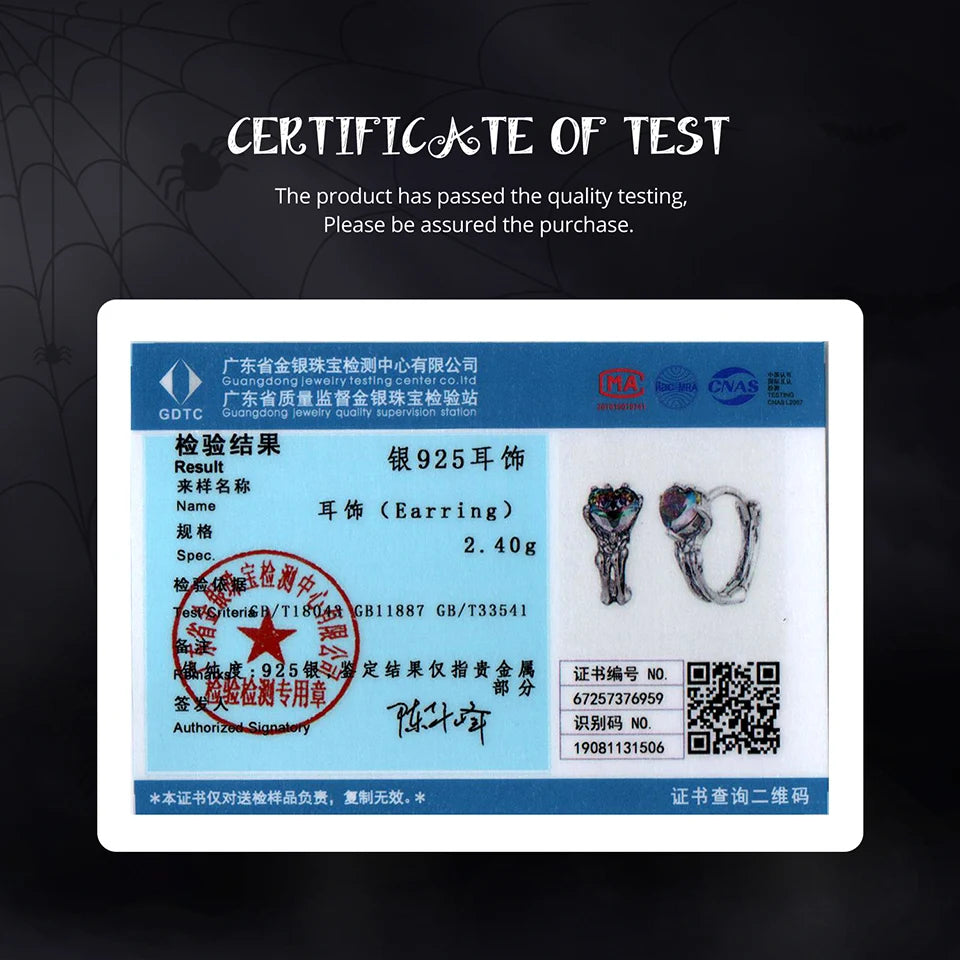 BAMOER 925 Sterling Silber Skelett-Herz-Creolen, doppellagig, Retro-Ohrringe im Huggies-Stil für Damen, Halloween-Party-Schmuck