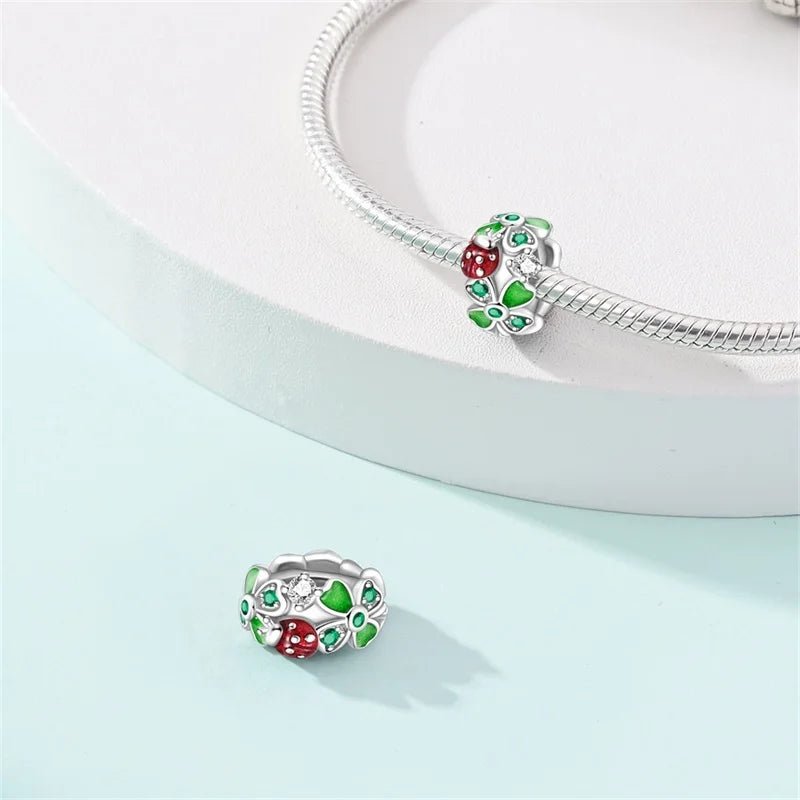 Charms 925 Silver Butterfly Flowers Colorful Zircon Silicone Spacer Beads Fit Pandach 925 Original Bracelets Fine DIY Jewelry