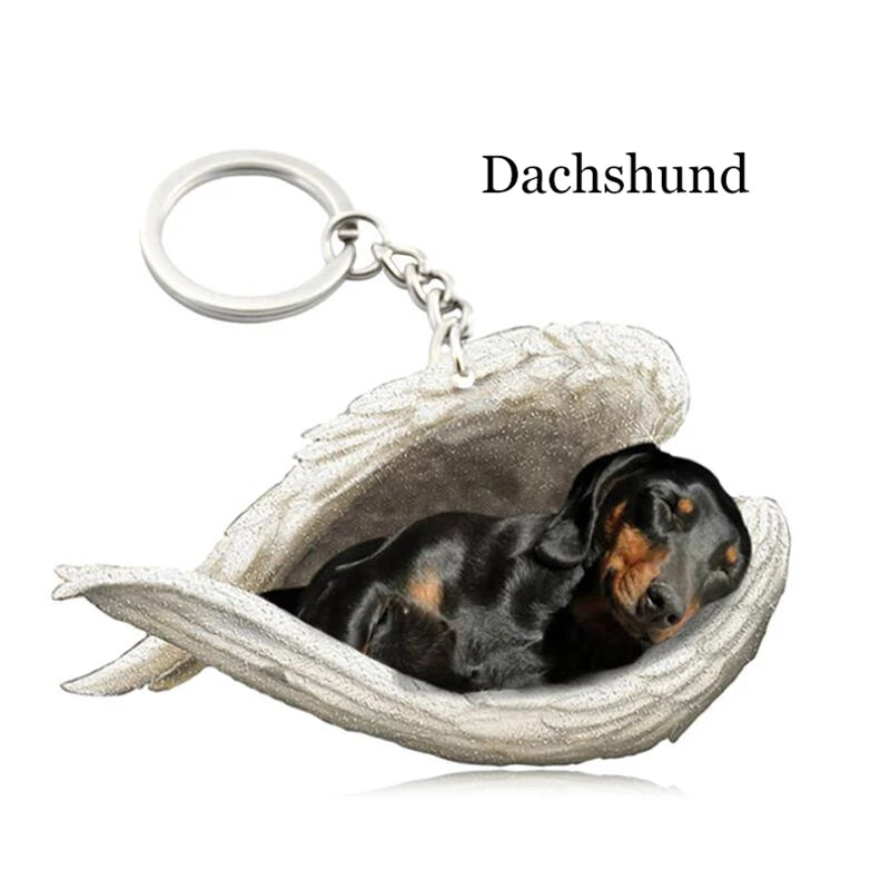 100 Style Cut Dog Sleeping Angel Pendant Bag Keychain Car Keychain Keyring Animal Pet Jewelry Boyfriend Girls Gift Accessories