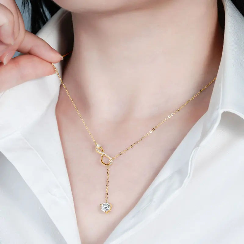 OXTAO D VVS1 6.5mm Moissanite Pandent Necklaces Female Real 925 Sterling Sliver Y Lariat Infinity Necklace Wedding Fine Jewely