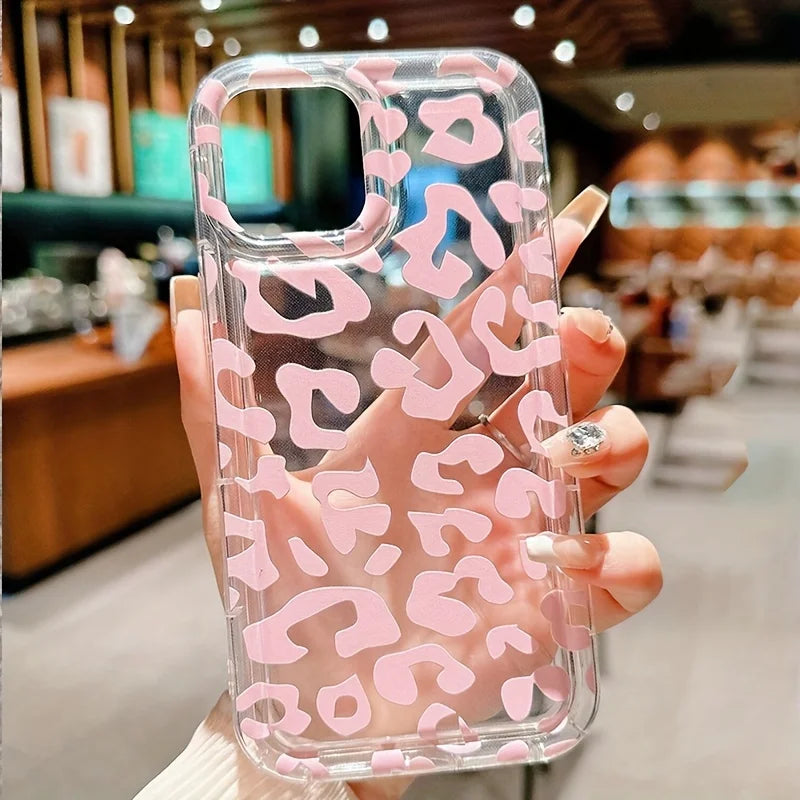 Rose Leopard Transparent Pattern Phone Case For iPhone 17 15 16 Pro Max Cases iPhone 14 13 12 11 7 8 Plus 16E Shockproof Cover