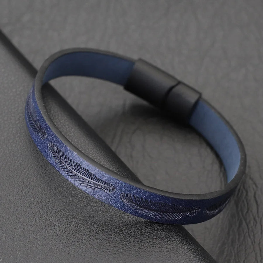 Bracelet ethnique pour homme en cuir noir avec boucle magnétique, style bohème, accessoire de loisirs, cadeau pour homme