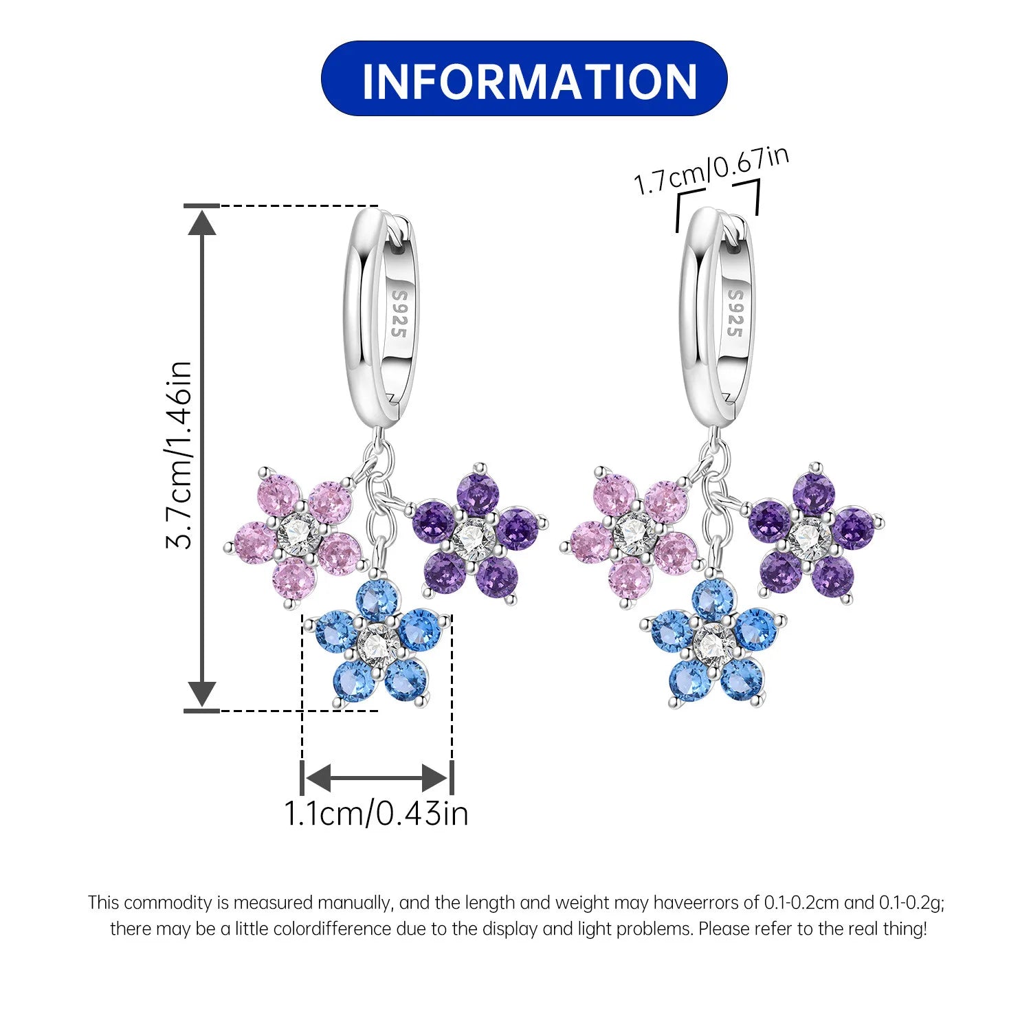 PANPOKI 925 Sterling Silver Colorful Zircon Flower Drop Earrings Women Earrings Charm Trend Versatile Party Jewelry Trendy Gift