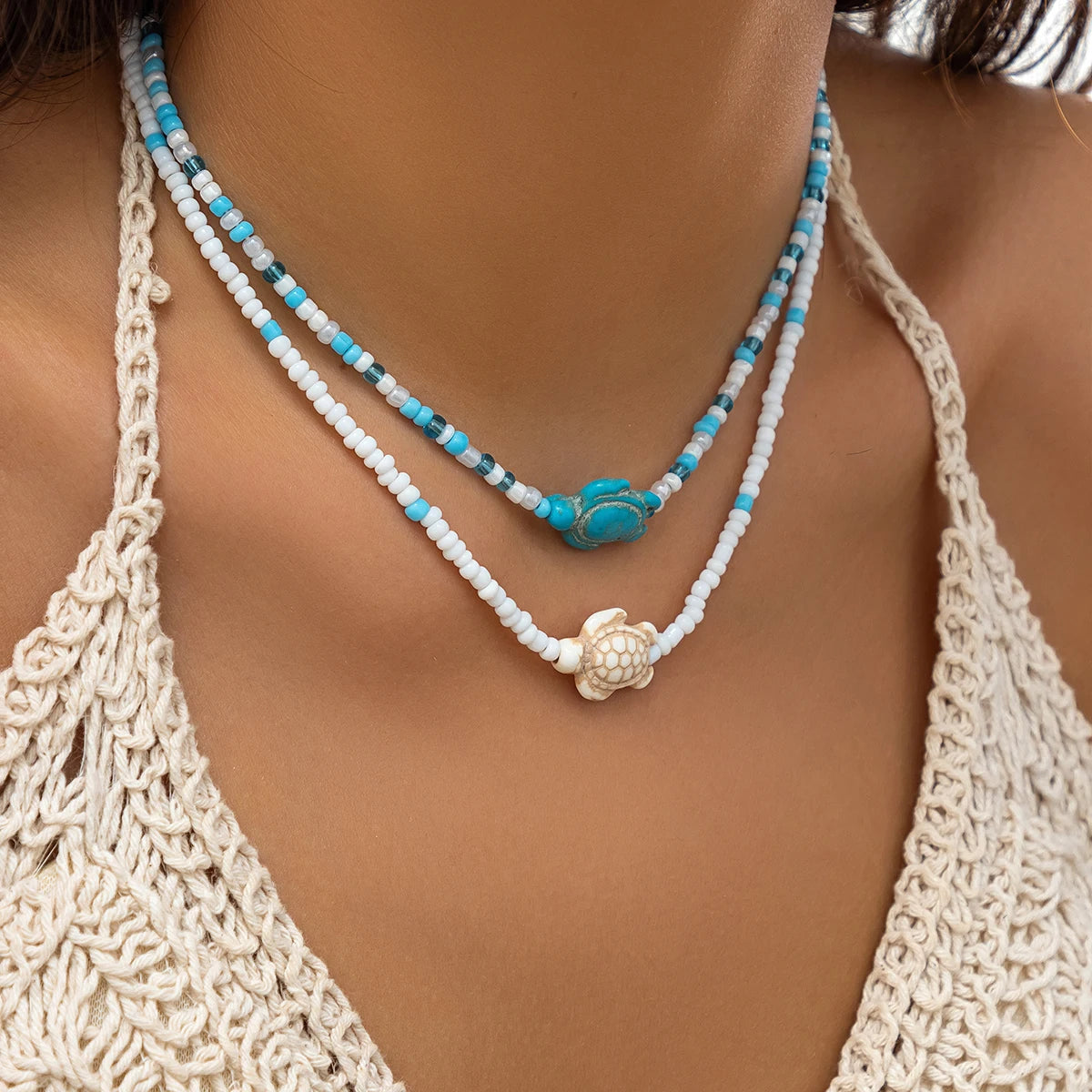 KunJoe Bohemian Halsketten-Set mit Seesternanhänger aus gemischten Reisperlen in verschiedenen Farben für Damen und Herren – modischer Strand-Choker, Schlüsselbeinschmuck