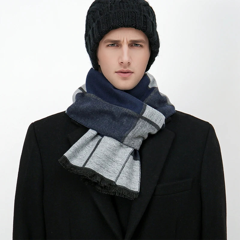 Luxury Winter Man Scarf Plaid Shawl Warm Autumn Cashmere Handkerchief Soft Outdoor Muffler Bufanda Solid Man Scarf 2025 - Madeinsea©