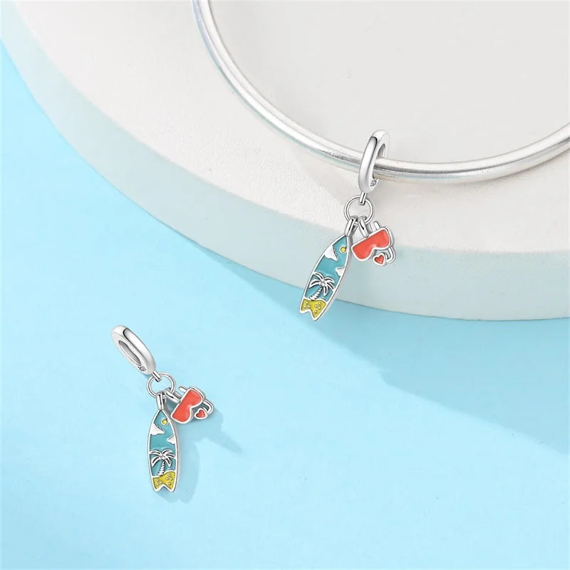 100% 925 Sterling Silver Tortoise Starfish Coconut Luminous Ocean Surfing Charms Beads Fit 925 Original Bracelets DIY Jewelry