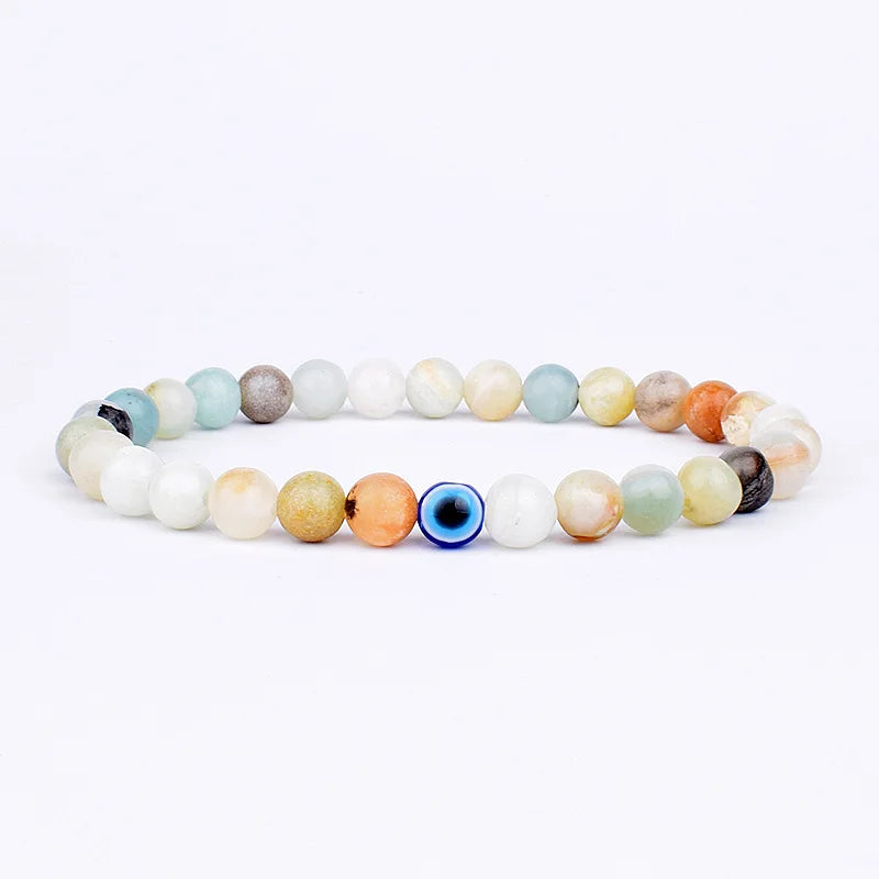 MKENEDN 6mm Natural Stone Beads Evil Eye Bracelet Reiki Hematite Elastic Bracelets For Men Women Hand Jewelry Pulseras Homme - Madeinsea©