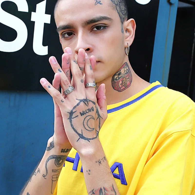 Retro Six Word Admonition Ring For Men Punk Gothic Rock Hiphop Open Ring Unisex Accessories Handmade Designer Jewelry Bless Gift