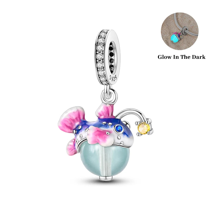 Summer Charms 925 Silver Luminous Lantern Fish Whale Ocean Beach Beads Fit 3mm 925 Original Bracelet DIY Cool Jewelry Making