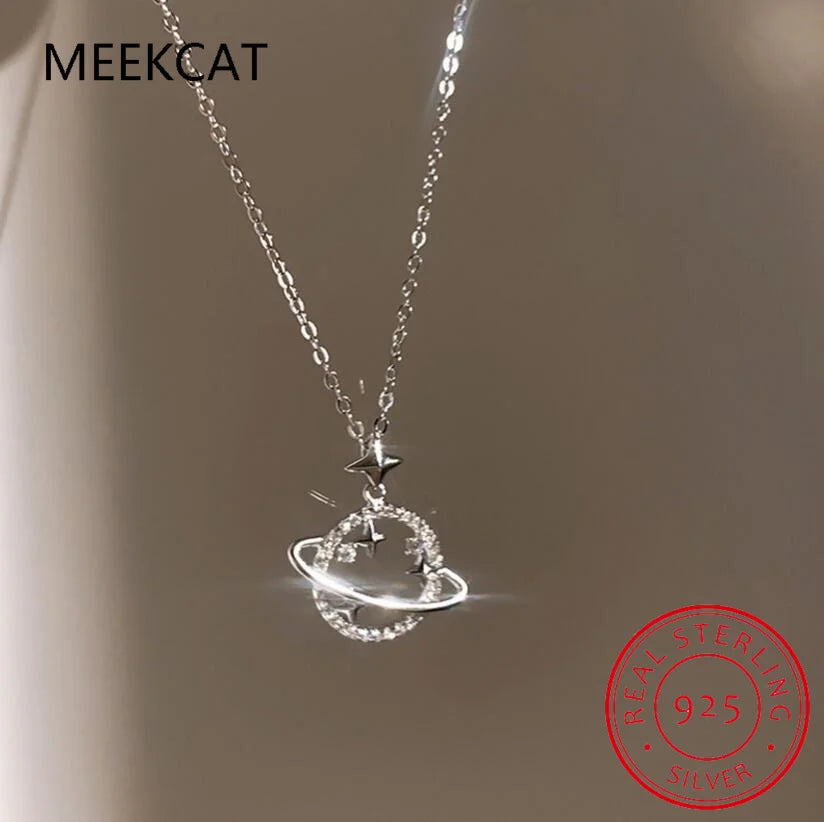 925 Sterling Silver Women Chain On The Neck Collarbone Necklace For Women Planet Star Zircon Pendant Chain Girl Jewelry Gift