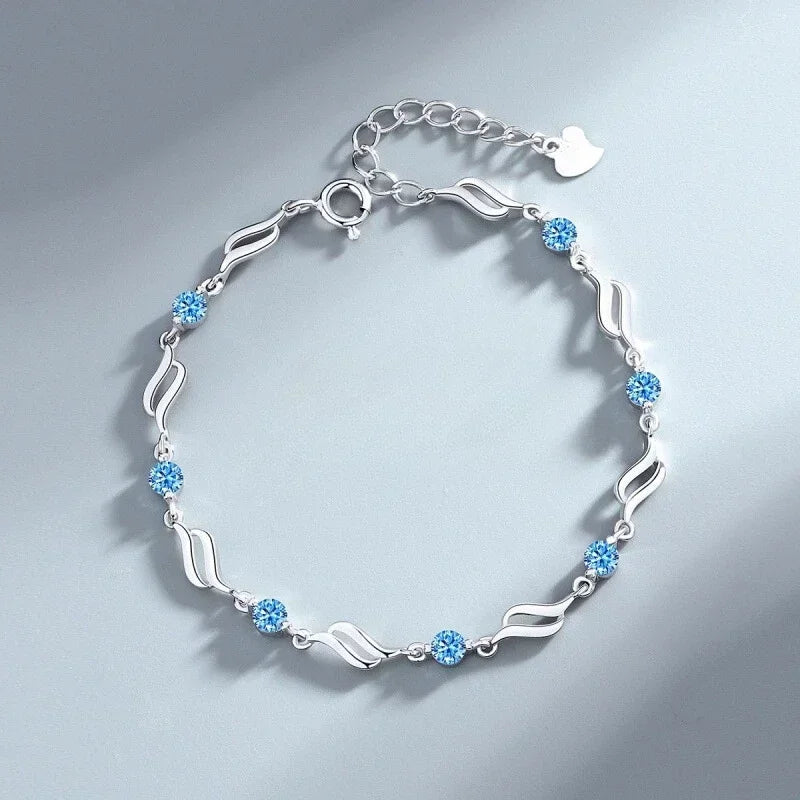 925 Sterling Silver Heart Shaped Necklace Bracelet Set for Women Vintage Korean Crystal Bracelets High Quality Set Party Jewelry - Madeinsea©