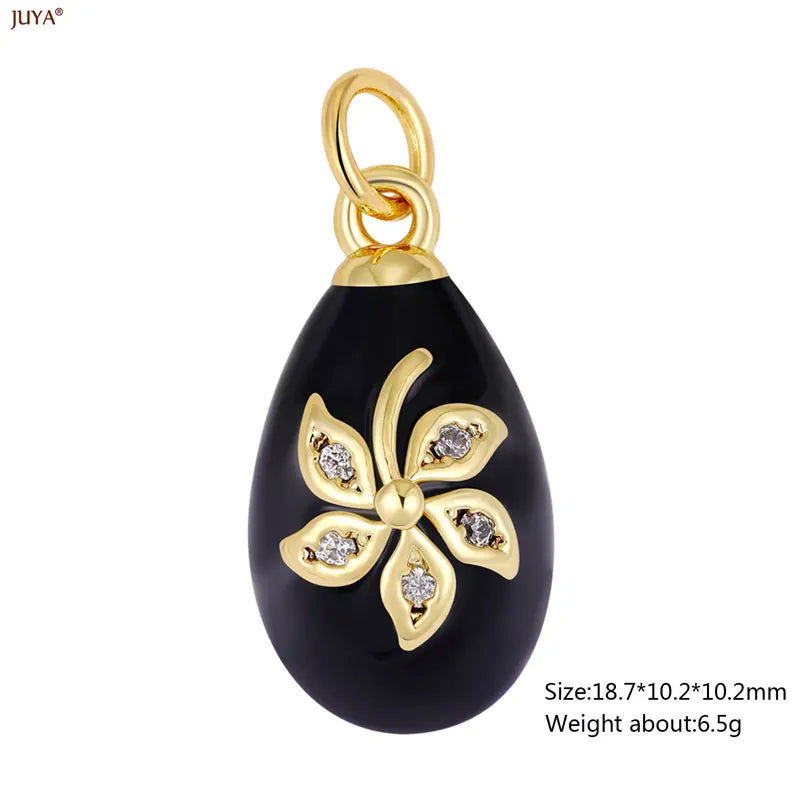 JUYA New 3D Water Drop Pendant Bohemia Type CZ Enamel Charm For DIY Women Necklaces Jewelry Making Accessories
