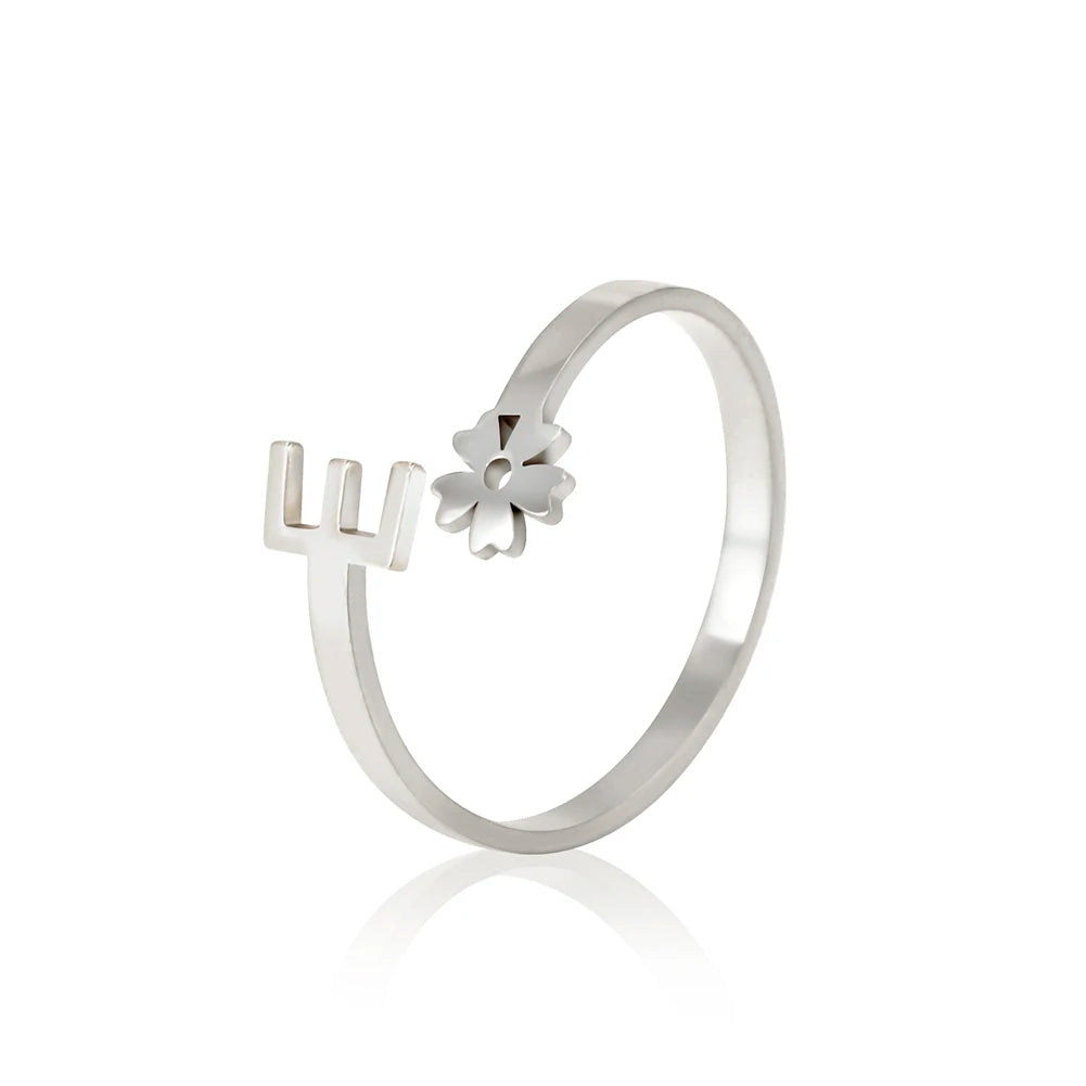 Stainless Steel Flower 26 Alphabet Open Ring for Women A-Z Initial Name Ring 2022 New Fashion Jewelry for Birthday Gift