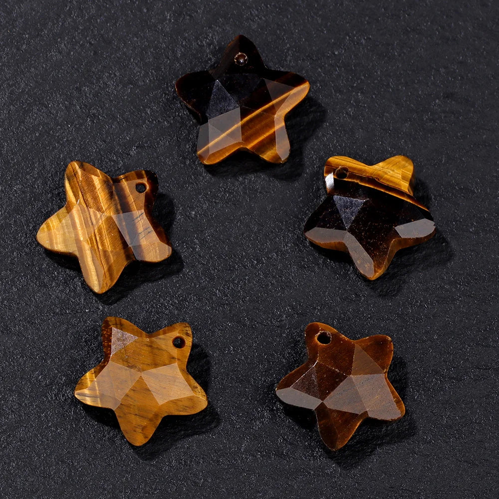 14MM Natural Faceted Stone Pendant Five Star Shape Amethysts Amazonite Quartz Charm Bead For Earrings Bracelets Necklace DIY