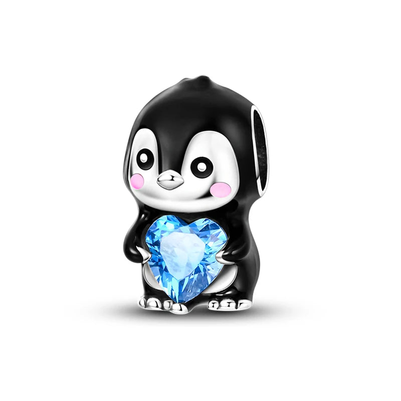 New 925 Silver Pink Rabbit Bear Cat Dog Animal Charms Beads Fit 3mm 925 Original Bracelets Fine DIY Birthday Jewelry