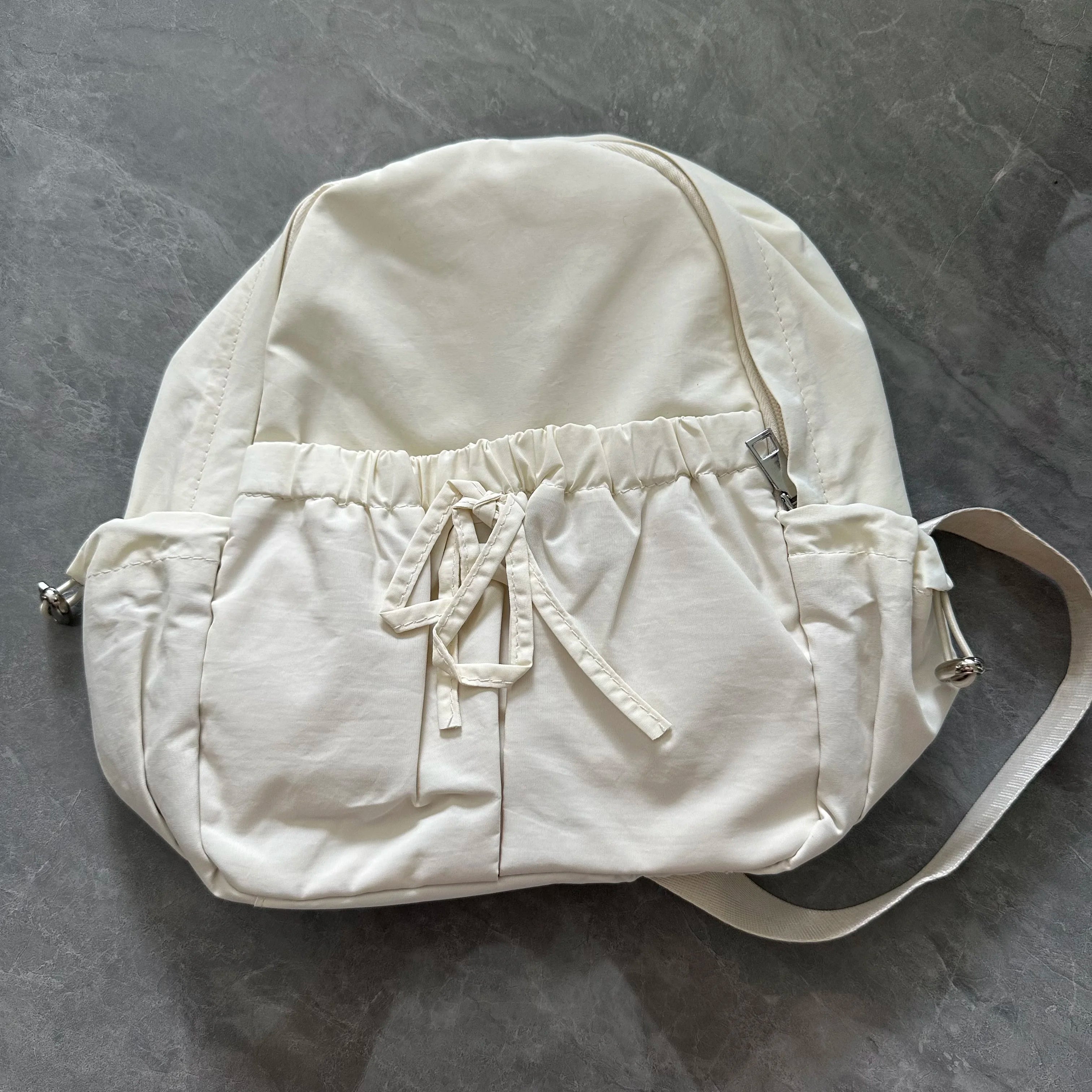 Simple And Versatile Drawstring Bow Large Capacity Backpack With Personalized Embroidered Name Nylon Backpack