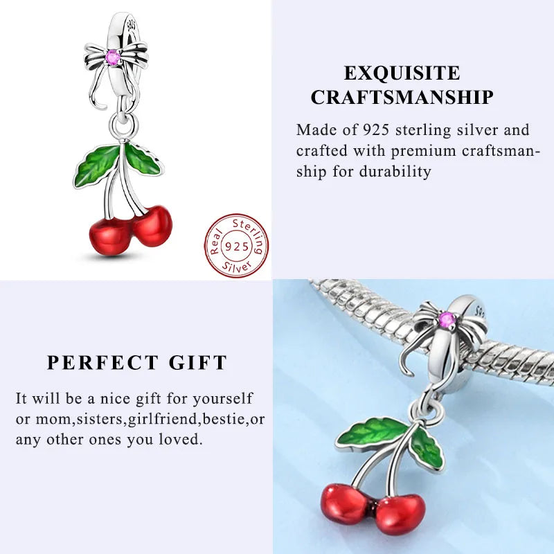 New 925 Sterling Silver Charms Bead Red Cherry Strawberry Love Heart Charm Fit Original Bracelet Pendant DIY Jewelry For Women - Madeinsea©