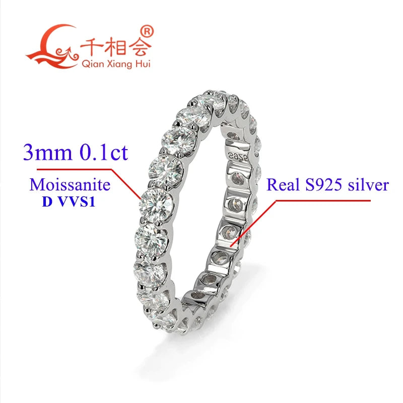 solid 2mm 3mm Moissanite Full Eternity Ring Band 925 Sterling Silver white Round Moissanite Diamond Jewelry gift dating party - Madeinsea©