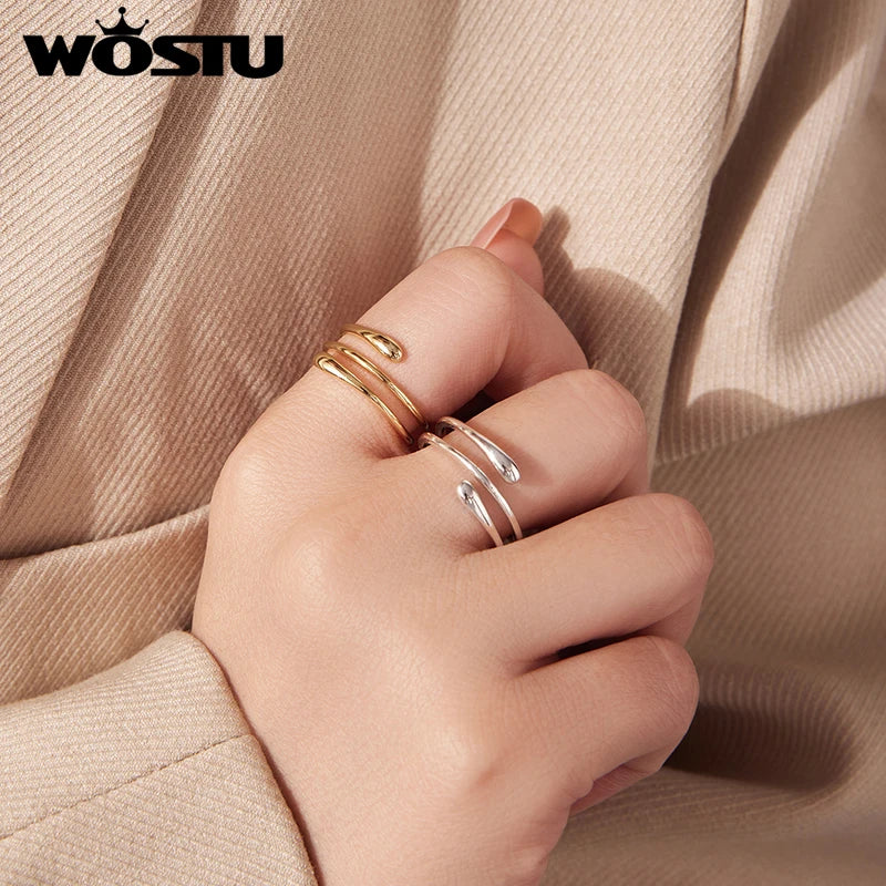 WOSTU S925 Sterling Silver Twist Open Ring For Women, Stackable Gold and Silver Spiral Ring Minimalist Jewelry Party Dating Gift