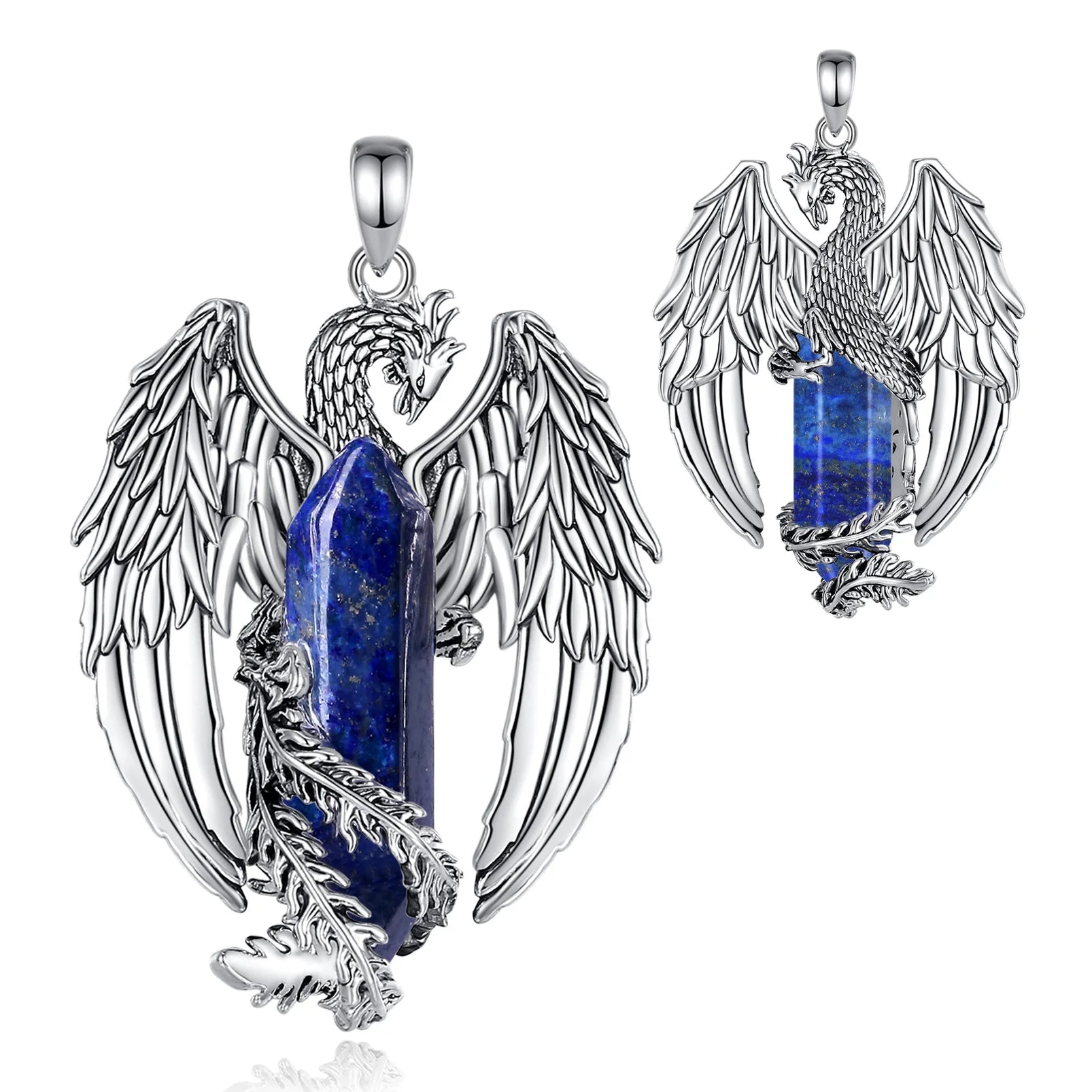 Eudora Phoenix Twining Hexagonal Lapis Lazuli Prismatic Necklace Punk Natural Healing Stone Crystal Pendant Personality Jewelry